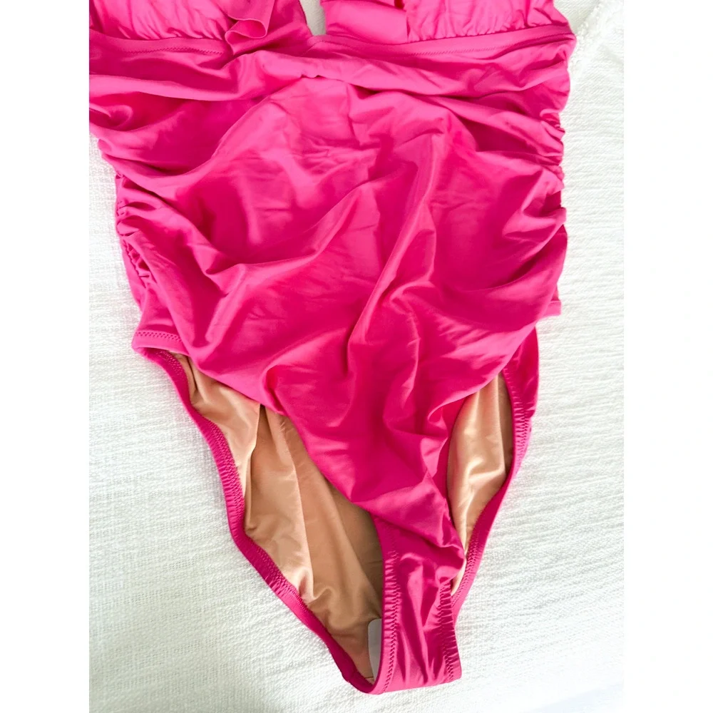 J. Crew | NWT | Ruched ruffle one-piece swimsuit in Radiant Fuchsia | Sz 22